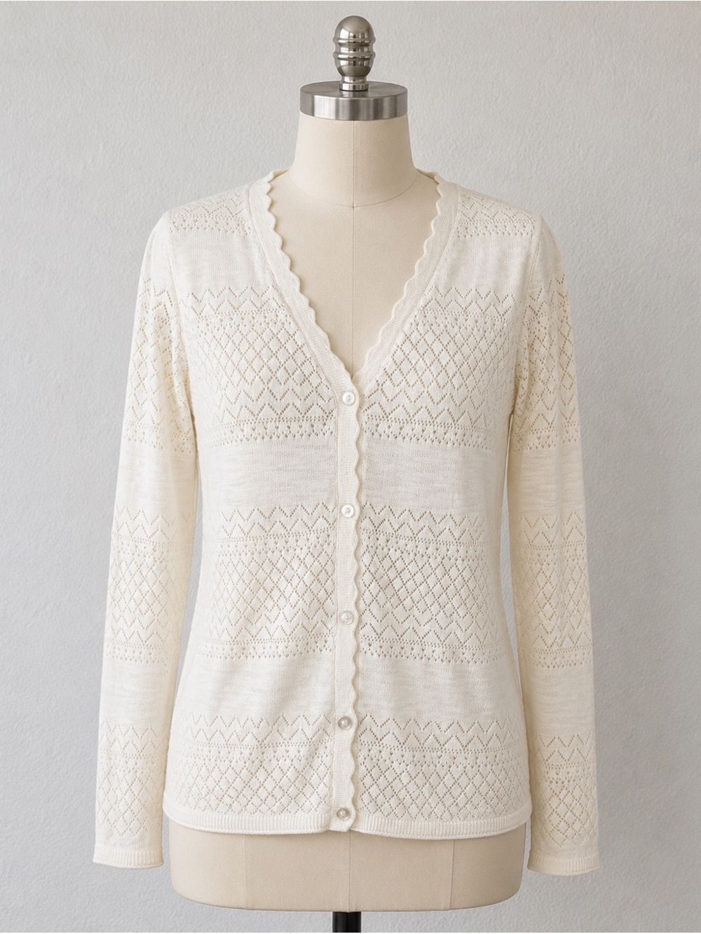 Frye Ivory Pointelle Knit 100% Cotton Cardigan Size XL